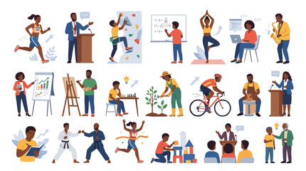 Fototapeta premium Diverse people engaging in various activities and hobbies
