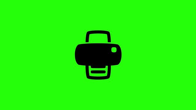 High quality 4K video showing an ink-jet desktop paper printer hardware silhouette bouncing. Creative home office workstation layout application icon.