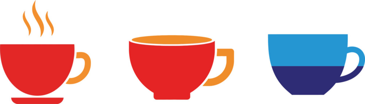 Collection of colorful drink icons featuring coffee cups cafe culture beverages caffeine breakfast restaurant graphics minimalist collection drinkware kitchenware servings pictogram