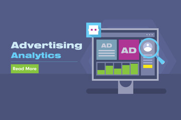Fototapeta premium Analytics application displays performance reports for digital advertising campaign including traffic, click rate, conversions, reach and ad spend using data graphs and charts.