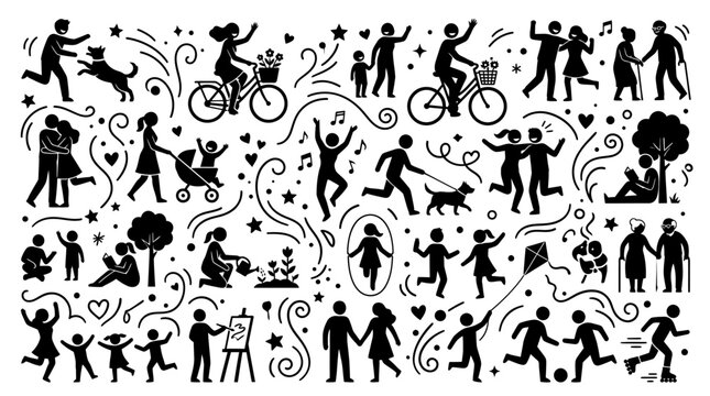 People Silhouettes Family Friends Love Life Activities Vector