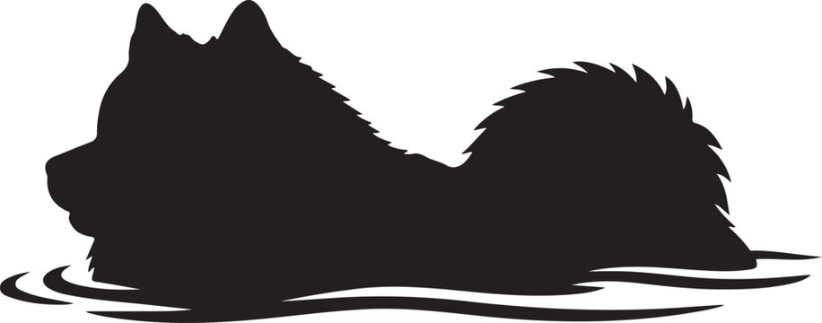 Silhouette of a dog swimming in water with its head up, Generative Ai