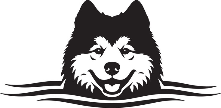 Smiling husky dog silhouette swimming in water, Generative Ai
