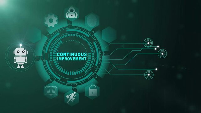 Continuous Improvement Technology Interface with Operational Excellence and Digital Enterprise Systems on Dark Background 4k animation video