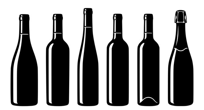 Premium wine bottle silhouette bundle vector winery beverage illustration collection