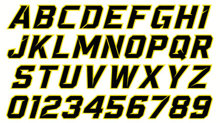 Bold Black and Yellow Alphabet and Numbers Font Design © zebra
