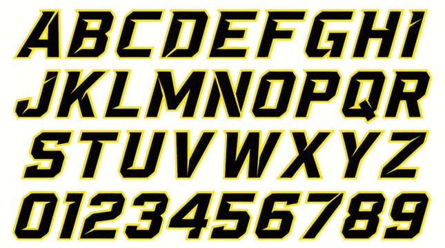 Bold Black and Yellow Alphabet and Numbers Font Design