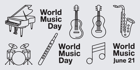 World Music Day Instruments Line Art Collection © Habibur