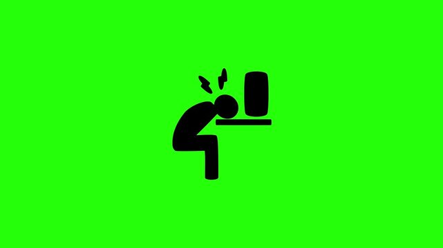 4K horizontal layout featuring an exhausted office worker resting head on desk with a lightning bolt silhouette bouncing. Tactical burnout care app web icon.