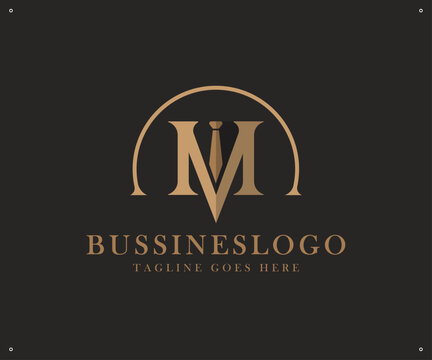 Professional Gold M Letter Logo with Tie Icon on Dark Background