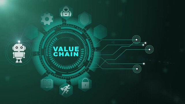 Value Chain Technology Interface with Strategic Business Operations and Digital Enterprise Systems on Dark Background 4K black background visuals