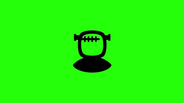 Dynamic 4K resolution asset showing a classic stitched frankenstein monster head silhouette bouncing. Playful popup horror creature icon element.