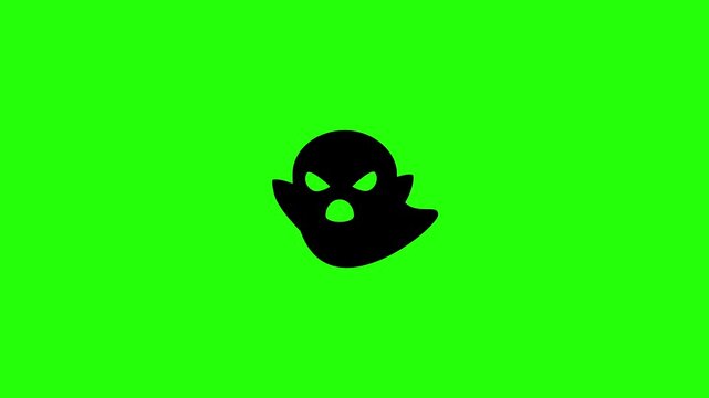 4K resolution video of a traditional spooky floating white ghost spirit silhouette bouncing into view. Perfect playful autumn festival holiday web icon.