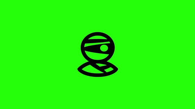 Premium 4K video showcasing an ancient Egyptian wrapped mummy head monster silhouette bouncing fluidly. Clean historical horror exhibition layout asset.