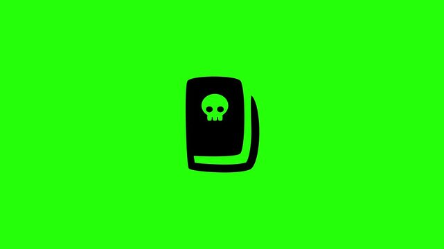 High quality 4K video showing a vintage witchcraft magic spell book with skull silhouette bouncing. Creative fantasy fiction library layout application icon.