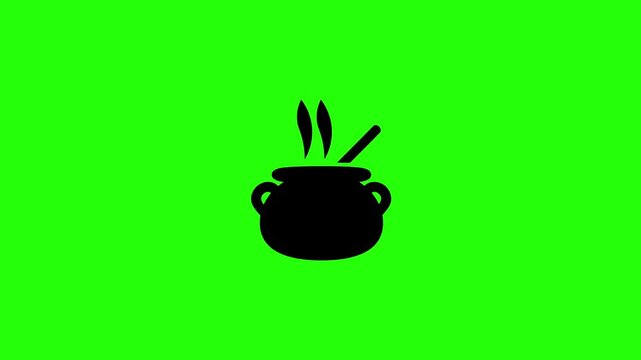 4K resolution video of a traditional metal witch cauldron boiling magical liquid silhouette bouncing into view. Perfect fairy tale game wizard web icon.