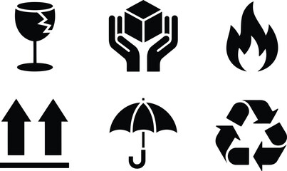 Fototapeta premium Shipping and handling symbols collection fragile protect flammable and more