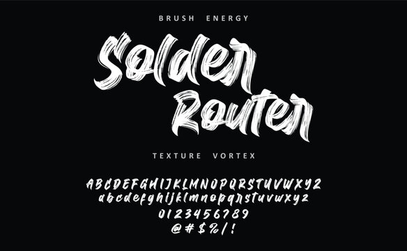brush font with rough texture and bold dry stroke style for sport movie poster branding logo. Stylish brush painted an uppercase vector letter, alphabet, typeface.