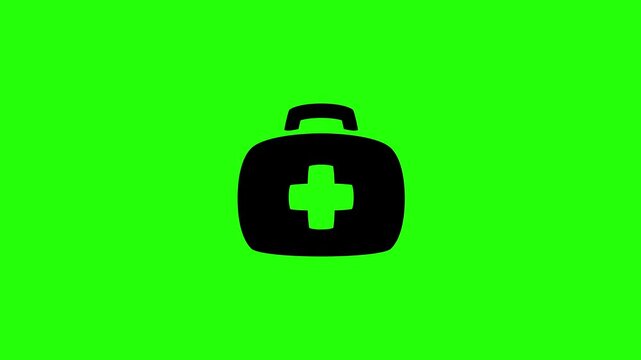 Premium 4K motion graphic of a classic medical box first aid kit silhouette bouncing. Clean asset for disaster relief kit safety rescue layout site.