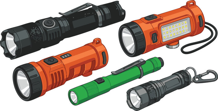 Variety of LED Flashlights Set Including Tactical Penlight Keychain and Rechargeable Torches