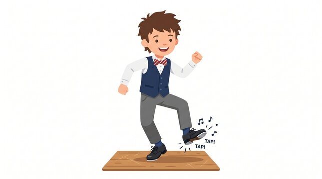 Cute little boy performing tap dance on a wooden floor illustration
