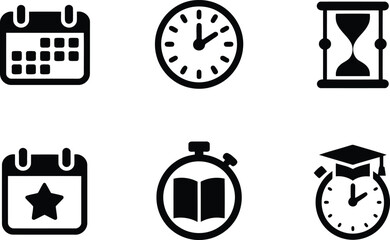 Fototapeta premium Time and event management icons calendar clock hourglass and study symbols