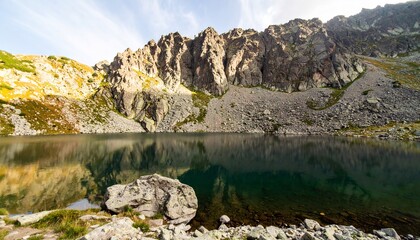 Fototapeta premium Alpine Lake and High Peaks. (1)