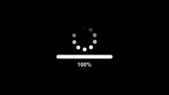 0-100 Percent Loading Bar Animation: Digital Progress Indicator Loop for Software and Web UI