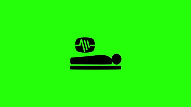 Beautiful 4K motion asset containing a hospitalized patient resting on bed with vital ecg graph background silhouette bouncing. Clean intensive care unit graphic.