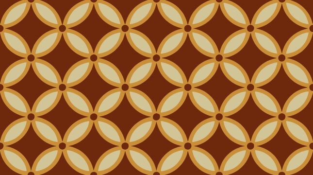 Traditional Javanese kawung batik seamless vector pattern in earth tones, authentic Indonesian cultural textile design with geometric floral motif