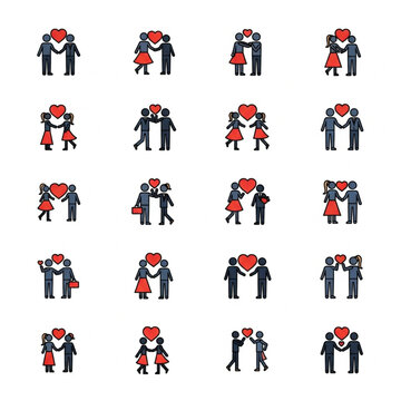 Couples Celebrating Valentines Day with Hearts.