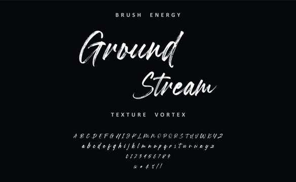 brush font with rough texture and bold dry stroke style for sport movie poster branding logo. Stylish brush painted an uppercase vector letter, alphabet, typeface.