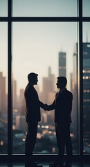 Fototapeta premium Businesspeople shaking hands in office silhouette