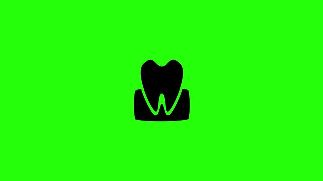 4K horizontal layout featuring a human dental tooth structure deep in the pink gums outline silhouette bouncing. Tactical popup stomatology clinic application web icon.