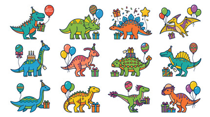 Cute Dinosaur Birthday Party Collection - Vector Illustrations for Kids © Zahem