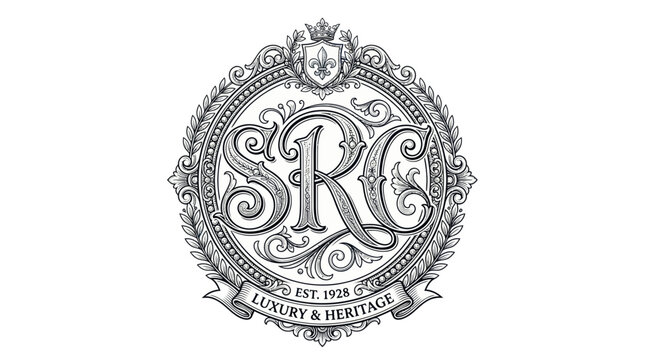 Vintage Monogram Logo SRC, Luxury Heritage, Est 1928, Ornate Emblem, Emblematic Design