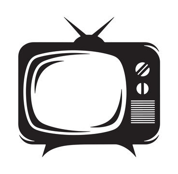 Retro television set icon with antenna and screen old fashioned cathode ray tube remote control appliance icon technology