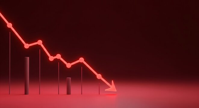 Glowing red line graph with downward arrow depicting financial loss and stock market recession