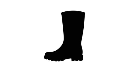 Single rain boot standing upright in minimalist white background with bold silhouette style © Yarstudio 