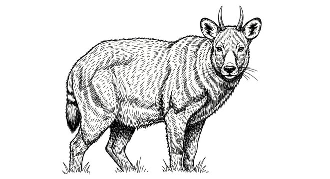 Highly detailed science sketch of a rare saola mammal