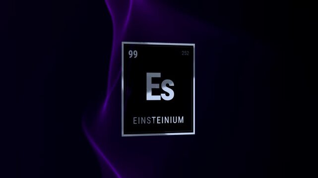 Einsteinium Element Periodic Table Tile on Dark Purple Background