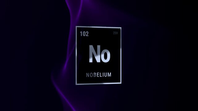Nobelium Element Symbol on Black Background with Purple Light
