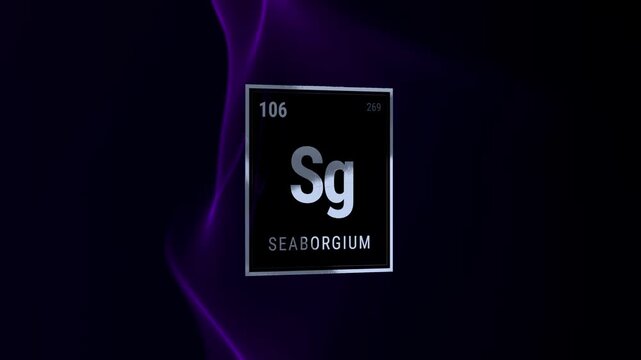 Chemical element Seaborgium with symbol Sg on dark background
