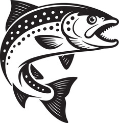 Fototapeta premium Rainbow trout fish jumping with open mouth showing sharp teeth and spotted scales pattern for fishing.