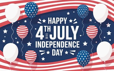 Obraz premium Colorful happy 4th of july independence day celebration with balloons and stars design template