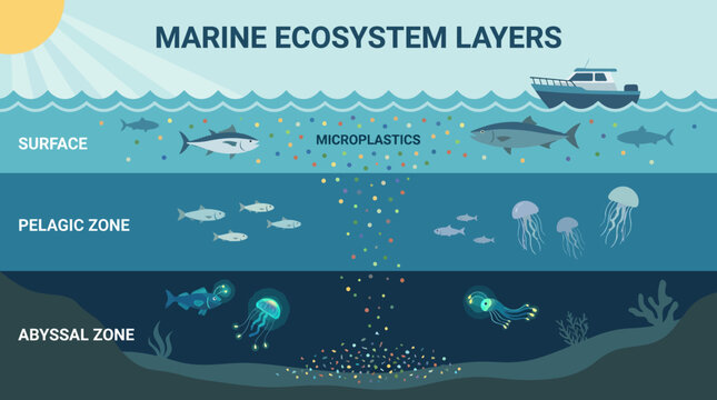 Marine Ecosystem Layers with Microplastics