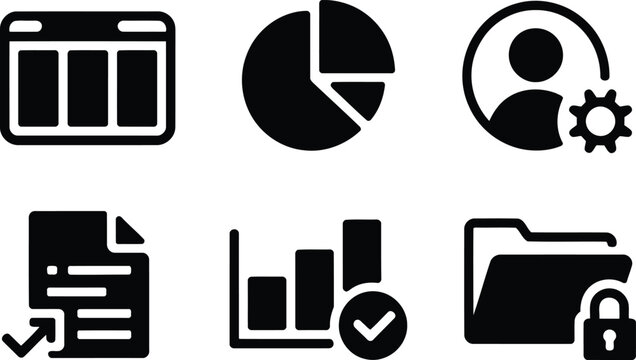 Business and data analysis icon set charts reports and security