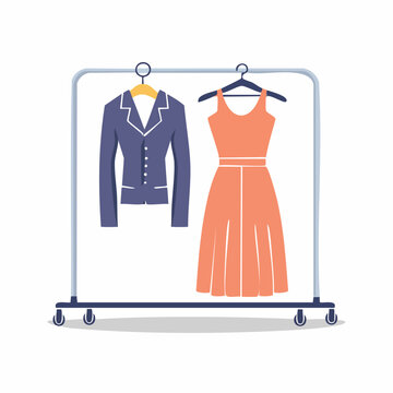 Clothing rack with jacket and dress