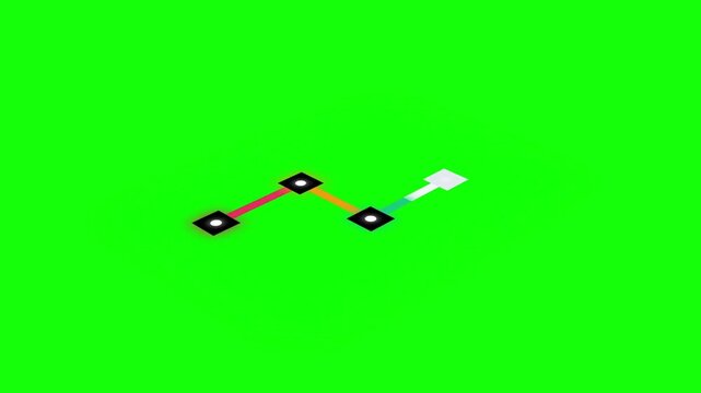 Abstract Geometric Animation of a Connected Line Graph Moving Across a Green Screen Background