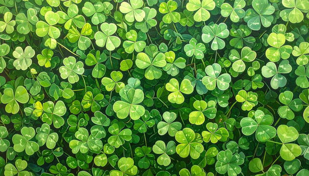Close up view of a lush green clover field